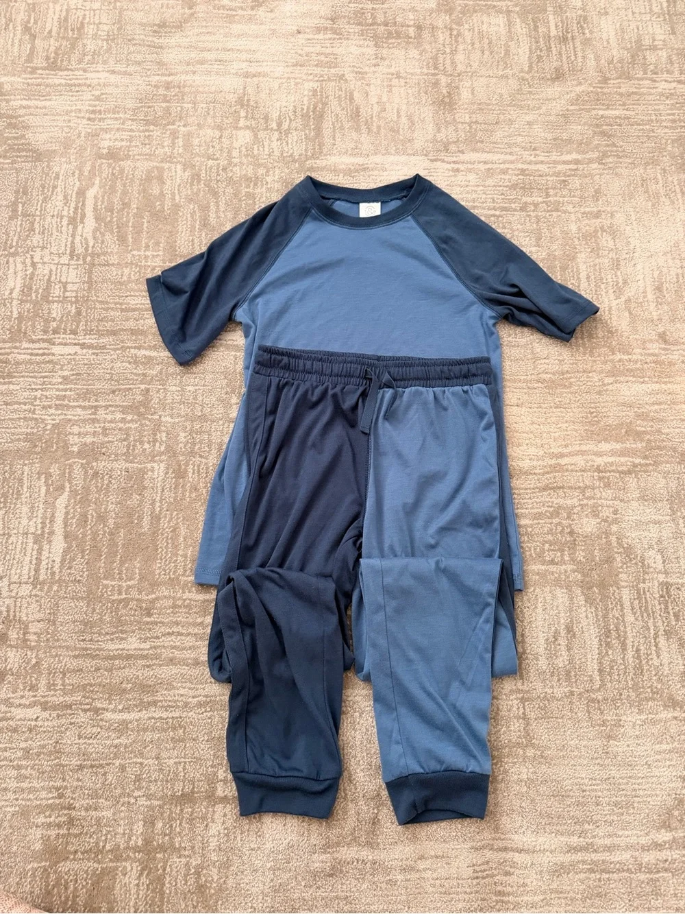 Two-Tone Blue Kids Pajama Set — Short Sleeve Top & Jogger Pants